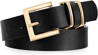 XZQTIVE Women Leather Belt with Square Gold Buckle Fashion Waist Belt for Jeans, Pants and Dresses