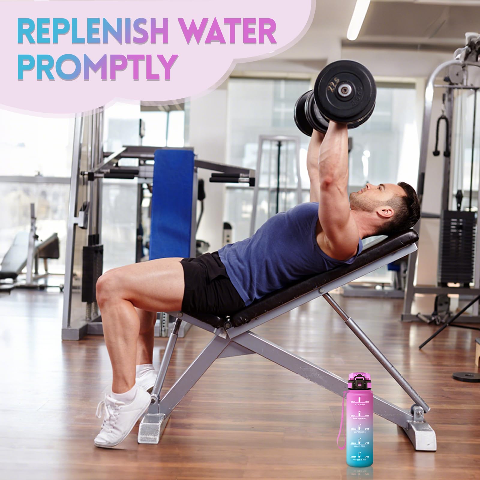 Gourde Motivante 1000 Ml Avec Paille Et Marqueur De Temps - Sans BPA, Pour Sport, Salle De Gym, Extérieur