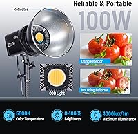 Vista 2 de SIRUI Luz de video LED CS100 de 100 W, iluminación continua de luz diurna portátil, CRI 96 de 5600K, TLCI 98 4000Lux/m, montaje Bowens, 8 efectos