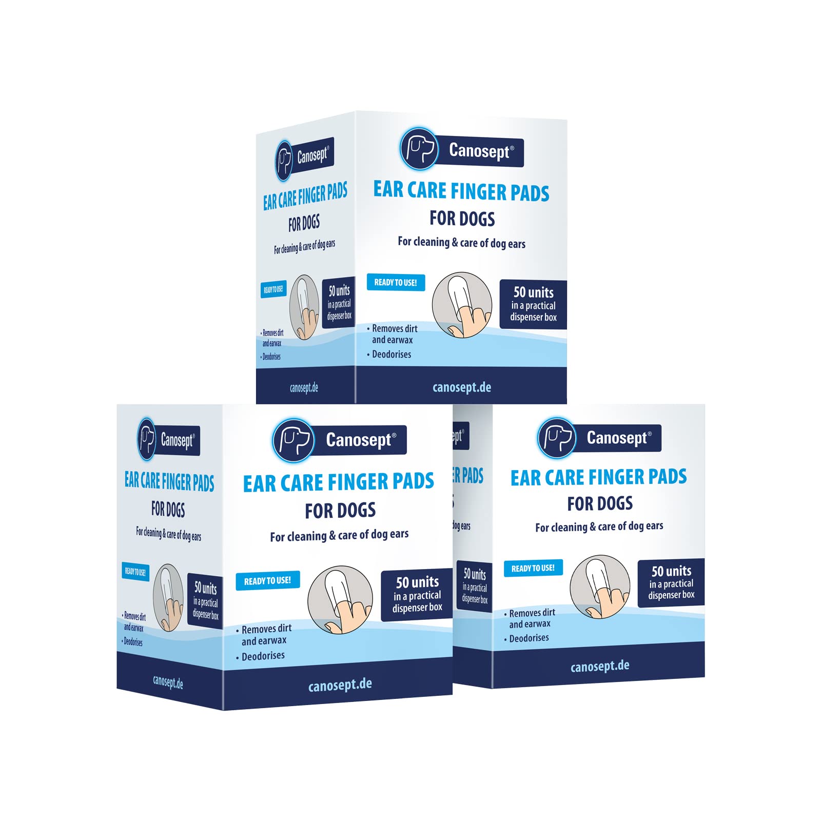 Canosept Dog Ear Wipes 3x 50 Pads - Dog Ear Cleaner Wipes - Clean Ear Finger Pads For Dogs - Dog ear wipes finger - Care And Hygiene Of The Dogs Ears - Dirt And Ear Wax Remover - Deodorizing Effect