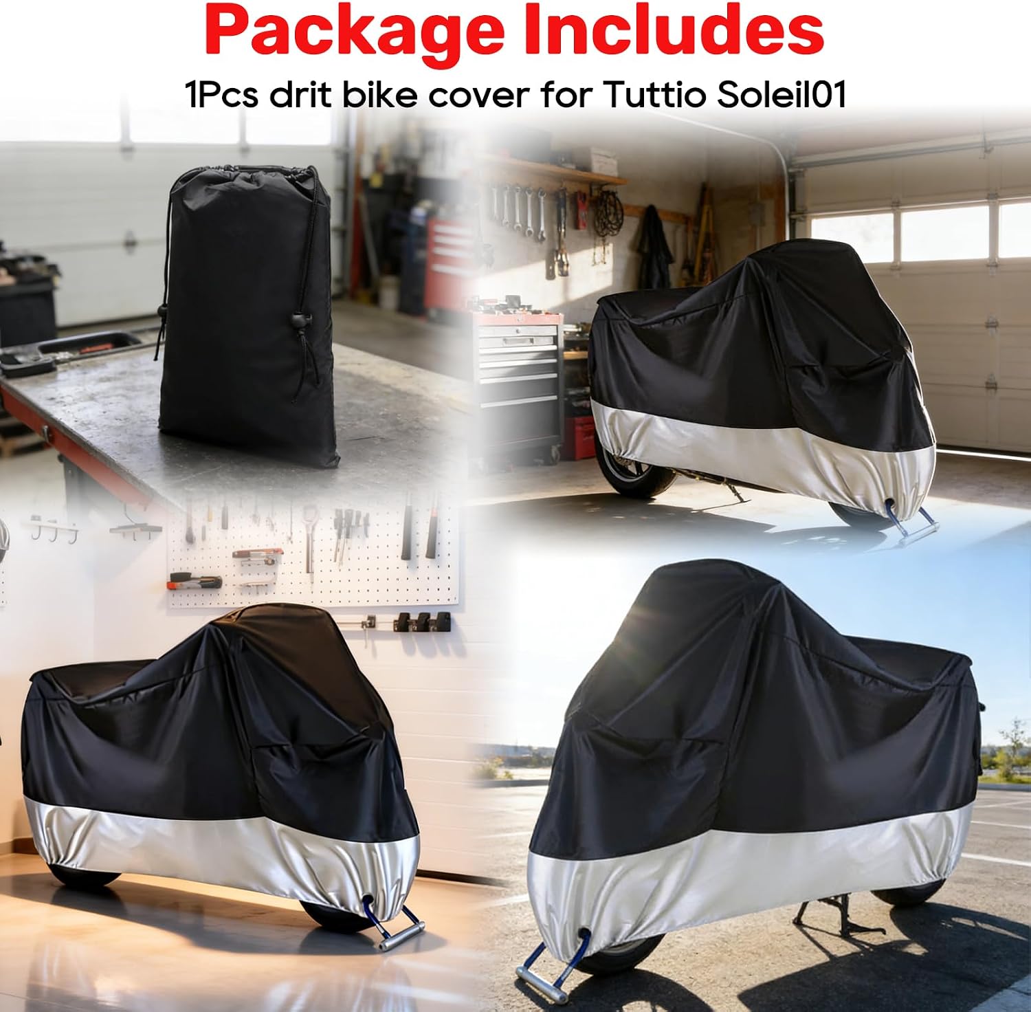 JERBOR Motorcycle Cover for Tuttio Soleil01 BF GB SF Yozma IN 10 eBike, Sun Rain Protection Waterproof Durable Outdoor All Season Cover with Storage Bag & Safety Lock Holes for Tutto Tutti Accessories