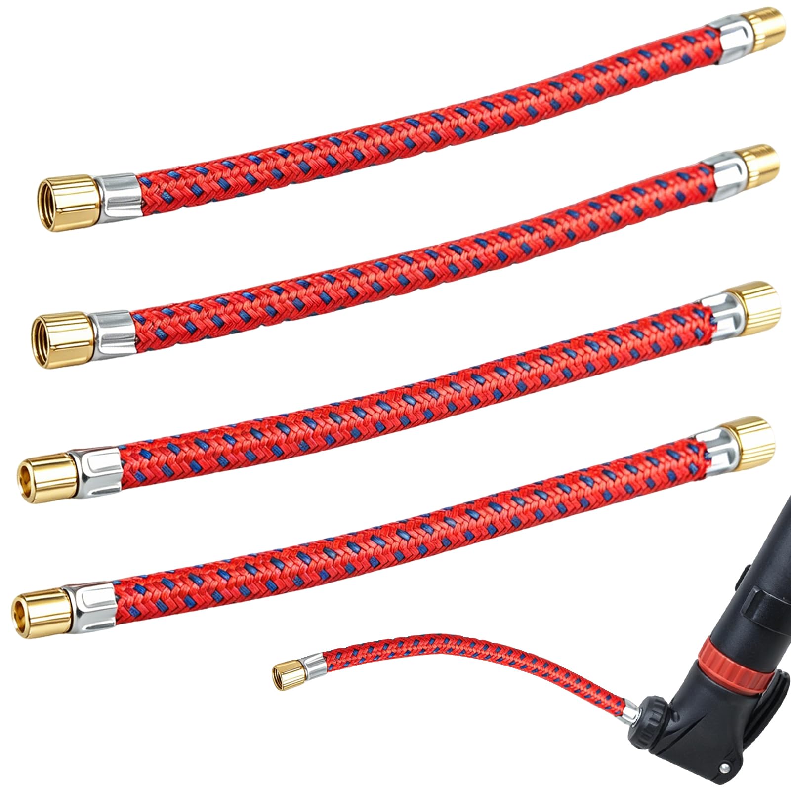 Zynqo 4Pcs Bike Pump Tube Replacement Hose, Bicycle Pump Extension Hose with Durable Rubber Tube and Metal Connector, Portable Bike Pump Accessory for Road Bike Mountain Bike and Inflatable Equipment