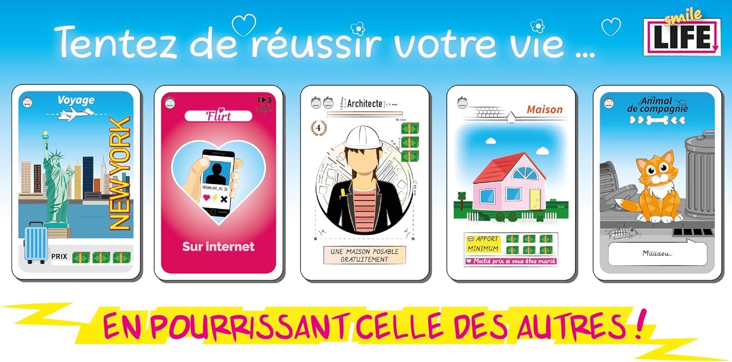 Blumie Shop Smile Life - Gioco di carte con versione francese, gioco di base + 1 apribottiglie, da 2 a 6 giocatori, da 12 anni
