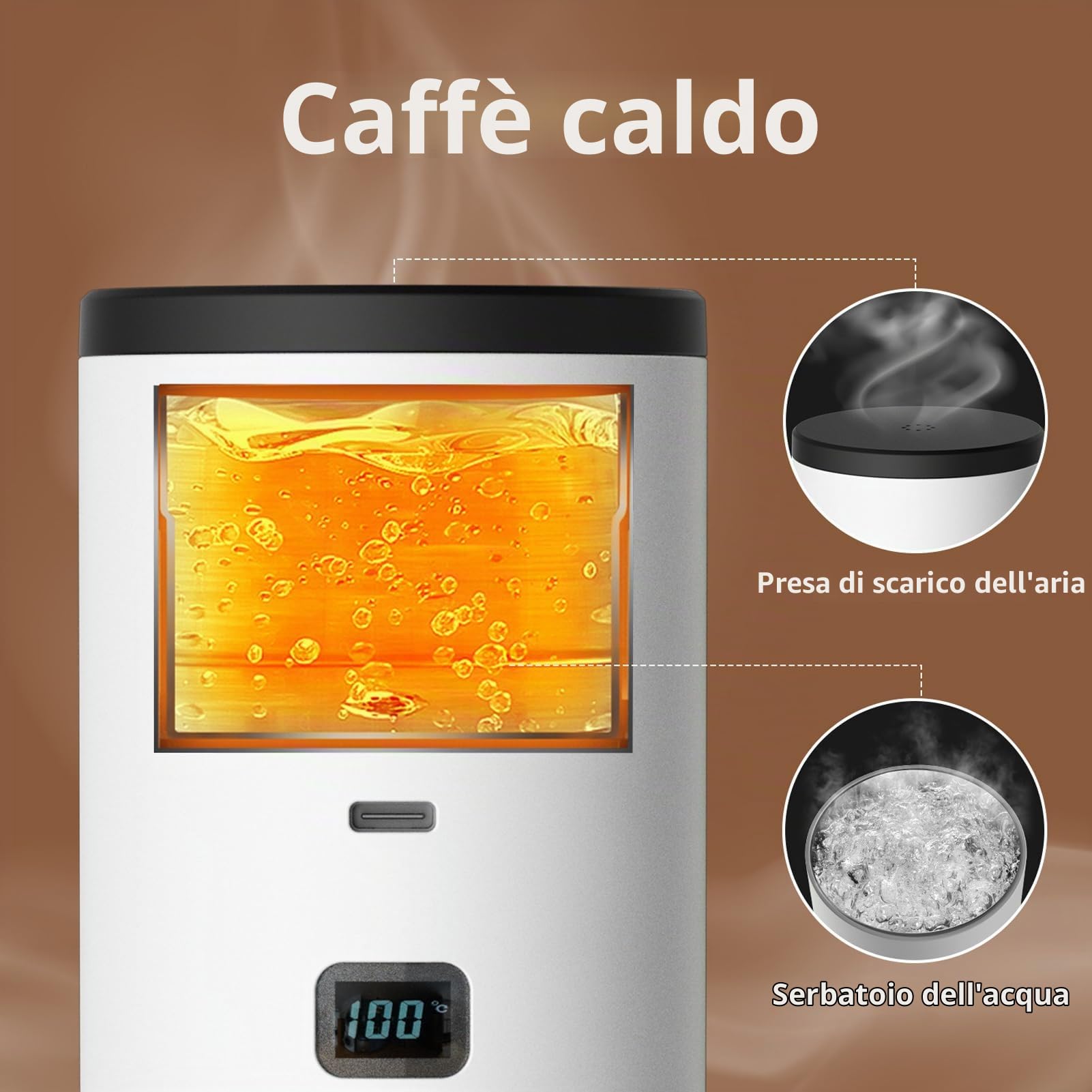 Macchina per caffè espresso elettrica portatile, Macchina per il caffè 3 in 1 senza fili con riscaldamento automatico e display digitale, per viaggi, campeggio e auto