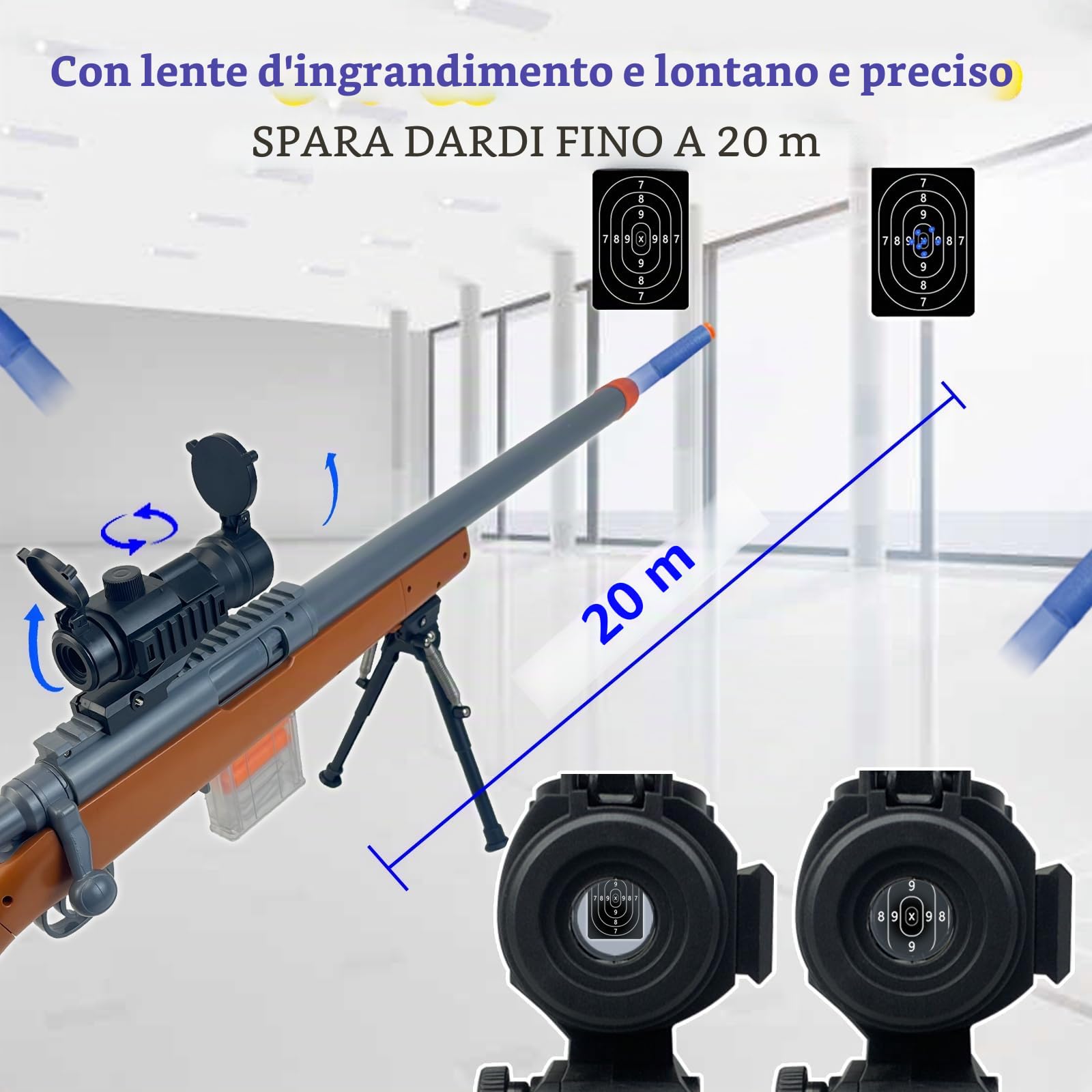 AGM MASTECH M24 Blaster in Schiuma, Eiezione del Guscio, Interruttore di Sicurezza, Stock Regolabile 106,2 cm, Mirino, 40 Dardi, 20 Gusci, 2 Caricatori, Equipaggiamento da Gioco Tattico per