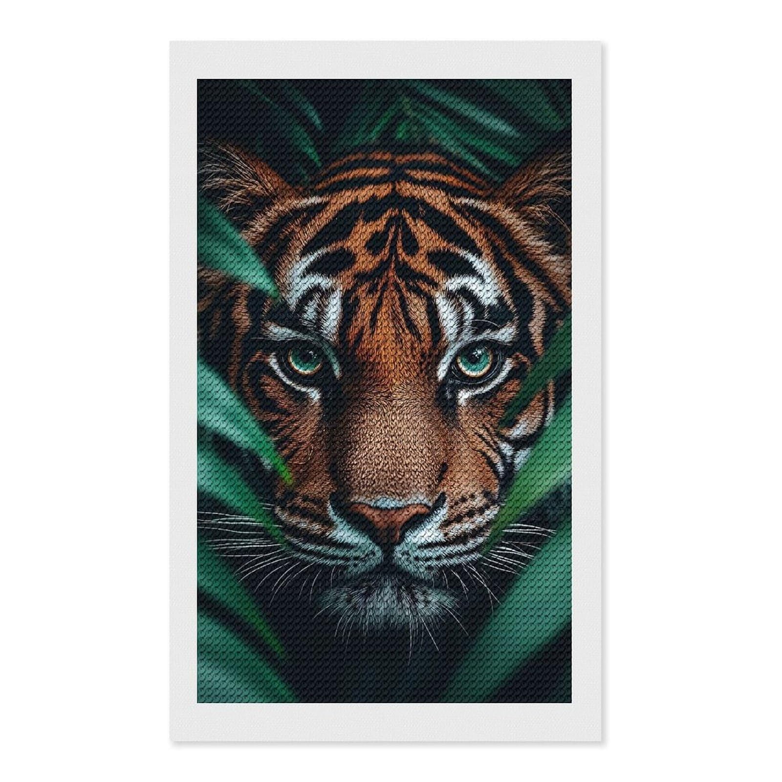 Junmoney Tiger Portrait in The Jungle Foliage Diamond Art Kit 12"x20", Gift Idea, for Family Craft Time, Mindful Craft Activity, Boho Decor, Relaxing DIY Hobby