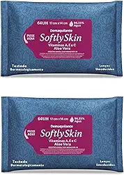 128Un Demaquilante Lenço Umedecido Softly Skin - Com Vitamina E - Suave e Eficiente para Remover Maquiagem e Impurezas