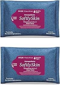 128Un Demaquilante Lenço Umedecido Softly Skin - Com Vitamina E - Suave e Eficiente para Remover Maquiagem e Impurezas