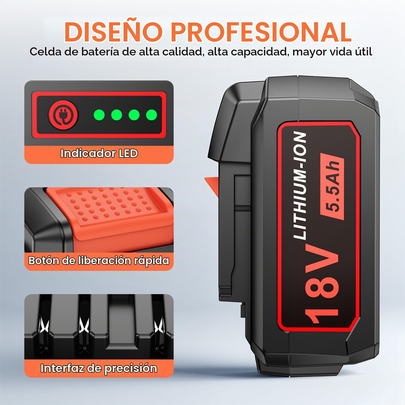 Batería de ion de litio de 18 V 5500 mAh para herramientas Flex AP FL1850, batería de repuesto 445894 con indicador de estado de carga