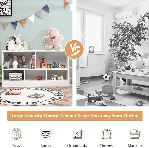 Miniatura 33 de Costzon Organizador de almacenamiento de juguetes para niños, almacenamiento escolar de 5 secciones para organizar libros, juguetes, estantería de