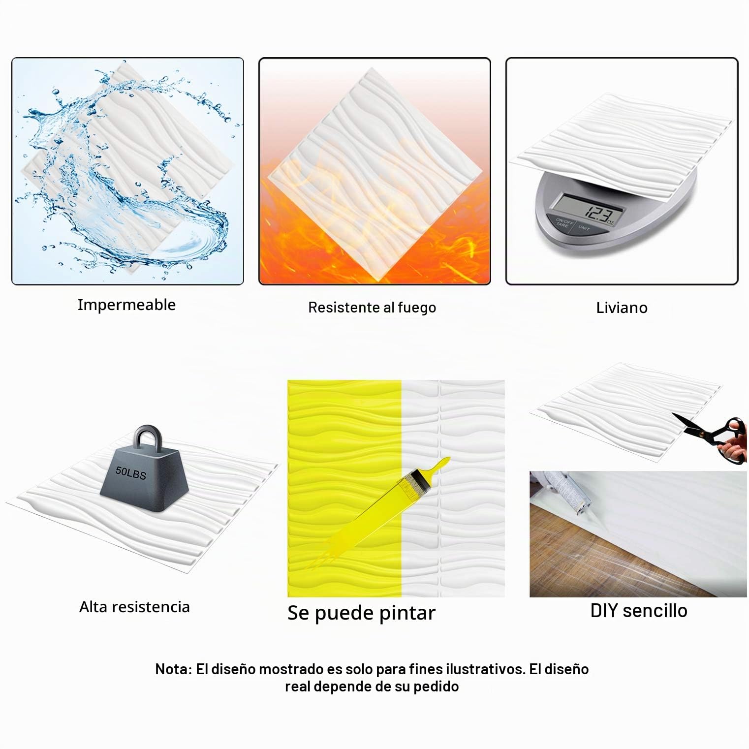 Art3d Paneles Decorativos 3D de PVC, Panel de Pared para Decoración Interior, Pared PVC Panel (12 piezas/3㎡)
