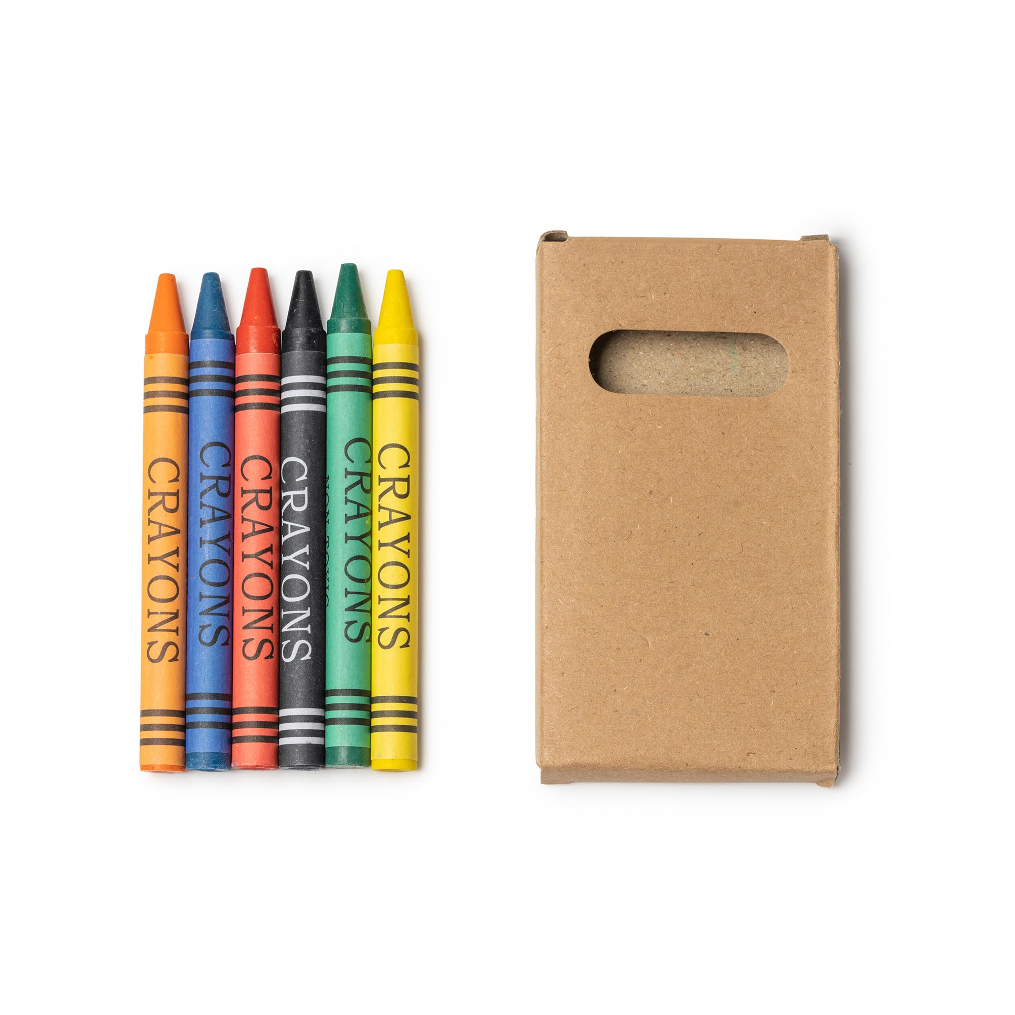 WPRO Wachsmalstifte Kinder Mini – 100 Sets mit je 6 Farben, ideal als Mitgebsel zum Kindergeburtstag, Gastgeschenk für Praxis, Restaurant oder Schule | Farbstifte Jungen Mädchen | Kartonbox braun