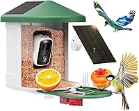 Solar Powered Bird Feeder Camera with AI 10,000+ Species ID, 2K HD Live Stream, Night Vision & Instant Alerts - Green