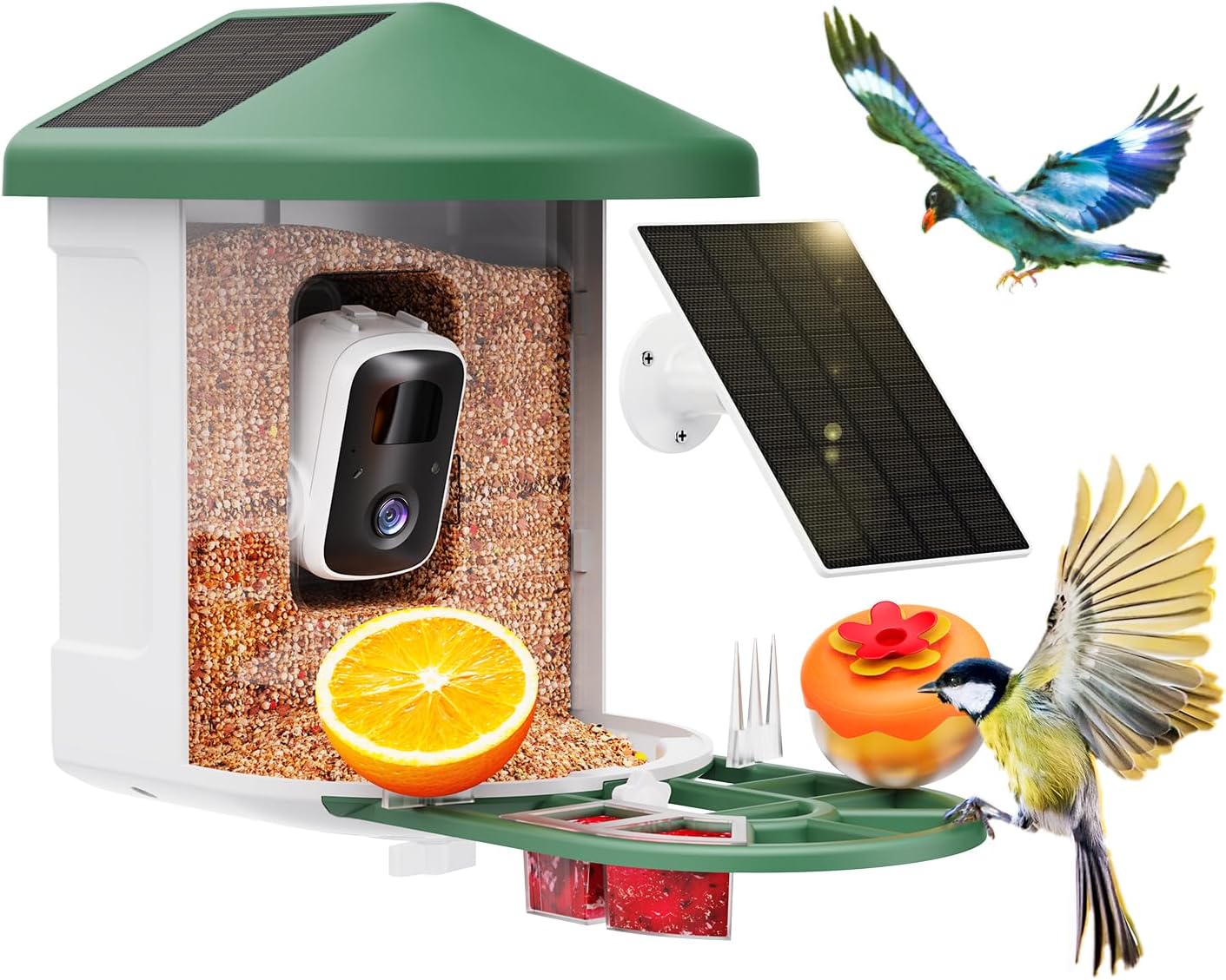 HARYMOR Bird Feeder with Camera with AI Identify Birds Species Solar Powered, Smart Bird House with Cam, 2K HD Video Live Stream, Instant Arrival Alerts - Green