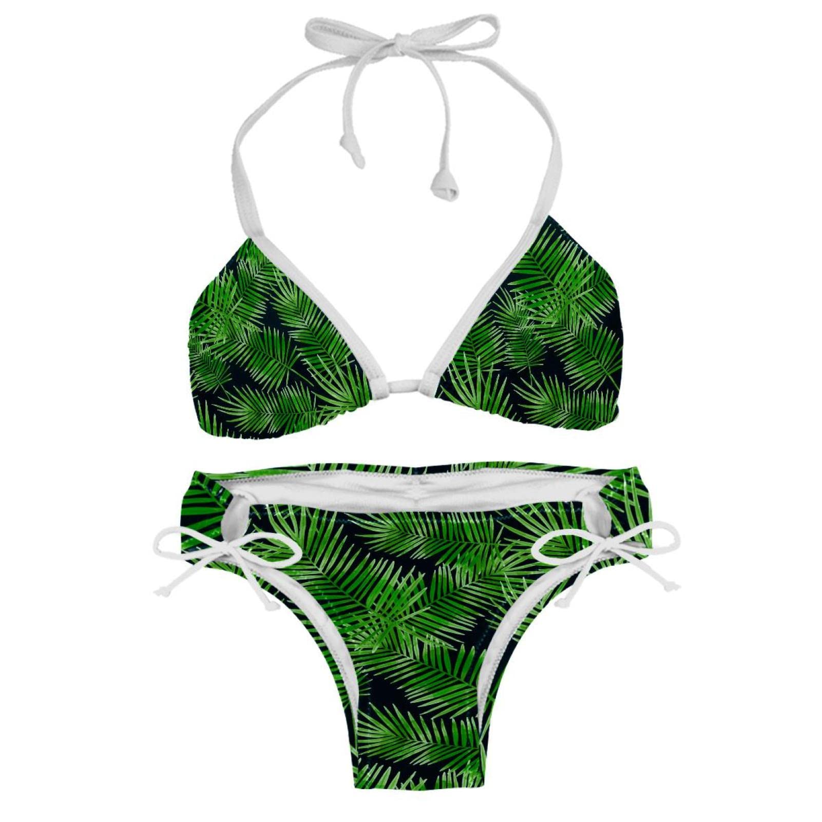 Unisex Multicoloured Tropical Green Leaf Bikini Sets For Women Beach Bathing Suit