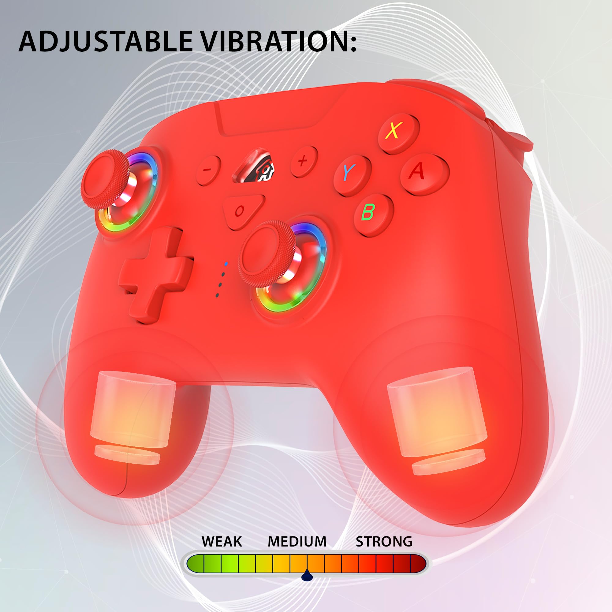 Subsonic - Manette sans Fil pour Switch 2 / Switch - Manette Rouge Bluetooth avec LED, Vibrations et Gyroscope - Rouge - 4