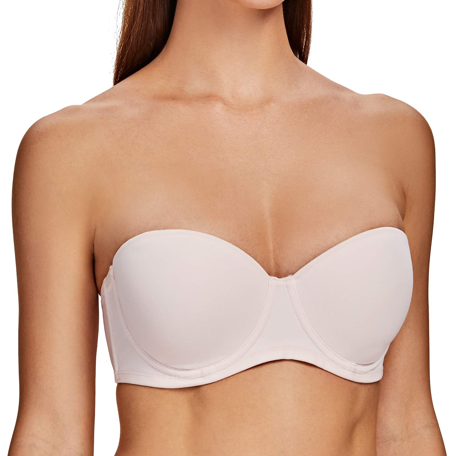 Meleneca Women's Soft Pink Underwire Strapless Bras For Bigger Bust Back Smoothing Plus Size 44E