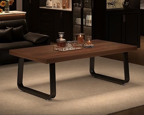 Miniatura 7 de HSH - Mesa de café rústica de nogal, mesa central moderna, mesa de café rectangular industrial para sala de estar, mesa de té simple de madera y