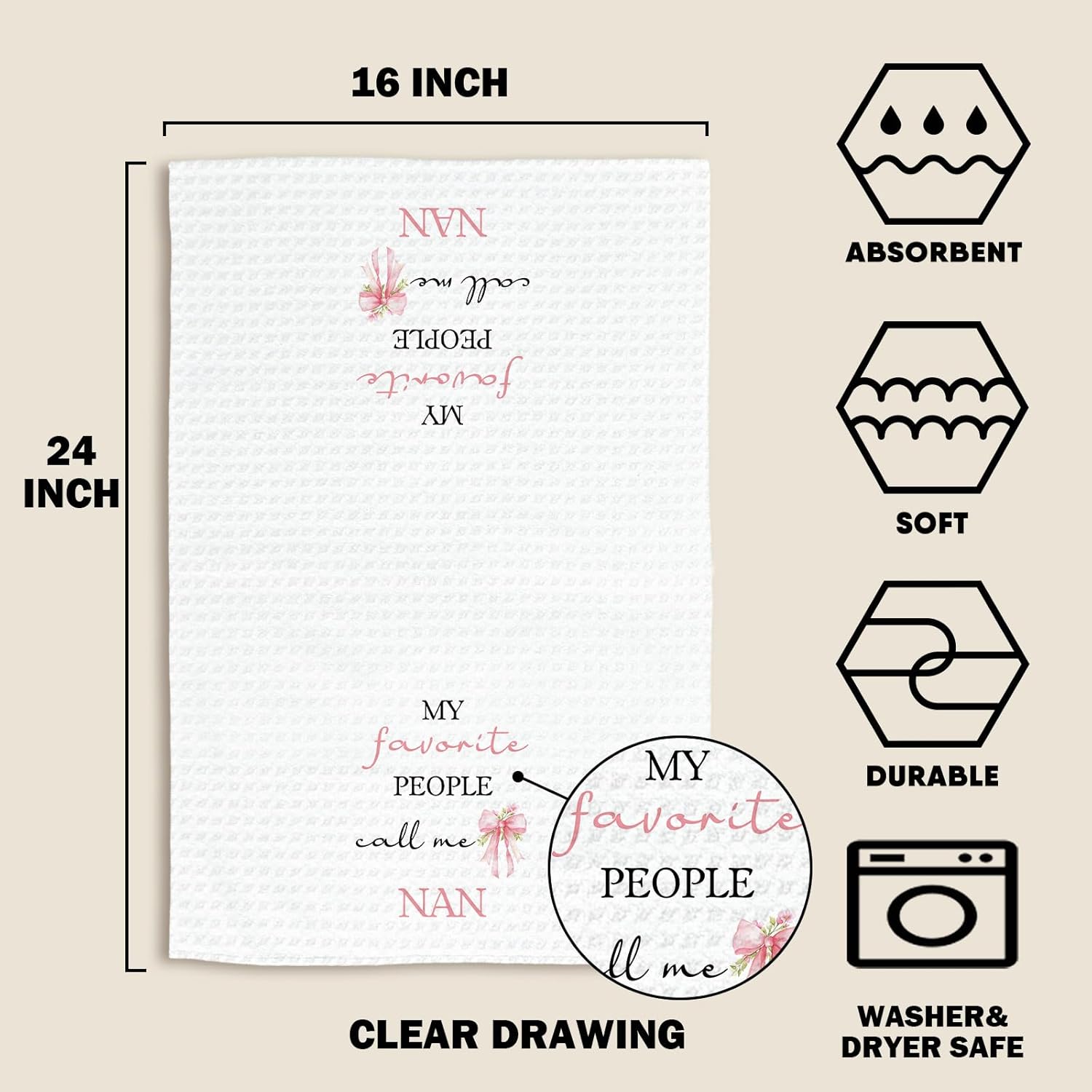 My Favorite People Call Me Nan Kitchen Towels, GrandmaGifts Hand Towel, Gifts for Grandma Mothers Day Dish Towels for Kitchen, Nan Gifts Hand Towel for Bathroom Decor 16x24 Inch - Image 7