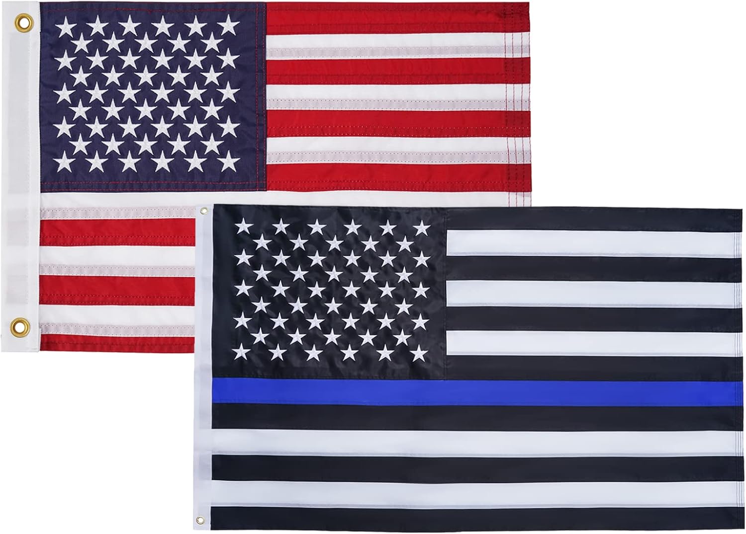 SYII American Flag 12x18 inches and Thin Blue Line Flag 12x18 inches for Boat Car, boat flags marine 12x18