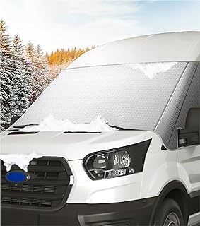 Windshield Cover for Ford Transit 2016-2025, Thick Oxford Front Window Sunshade, Class B Windshield Cover for Ice & Snow, Gray with Mirror Cutouts
