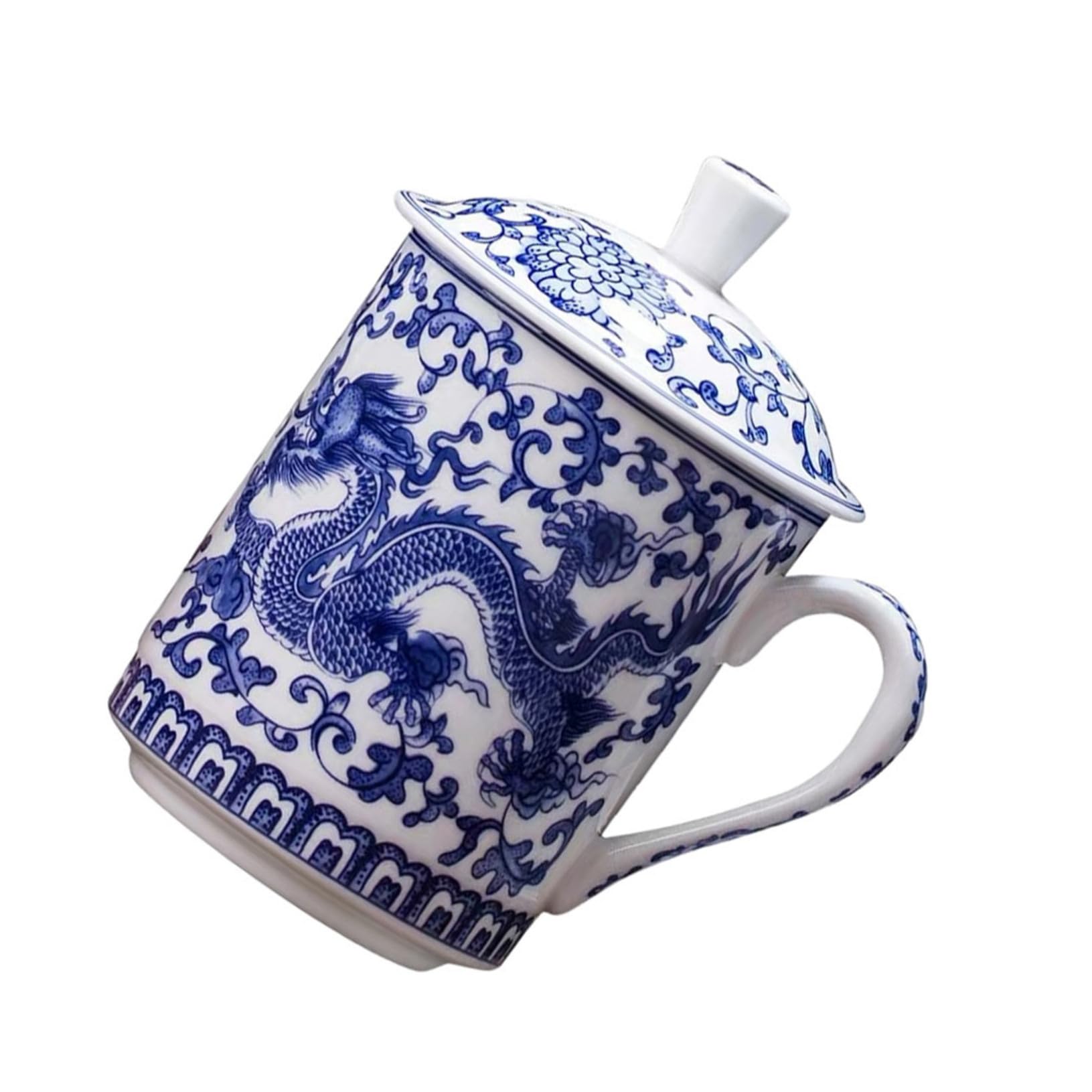 Gatuida Taza de Azul y con Tapa Diseño Retro Gran Capacidad para Café y Té Multipropósito para Hogar y Oficina