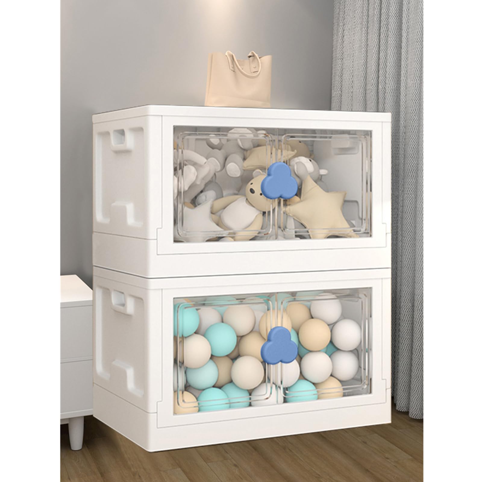 Babyzone Lidded Storage Bin,95L Foldable Organizer Box with Wheels for Kid's Toy,Book and Cloth, Large Big Plastic Transparent Toy Baskets,Toy Chest for Home and Nursery