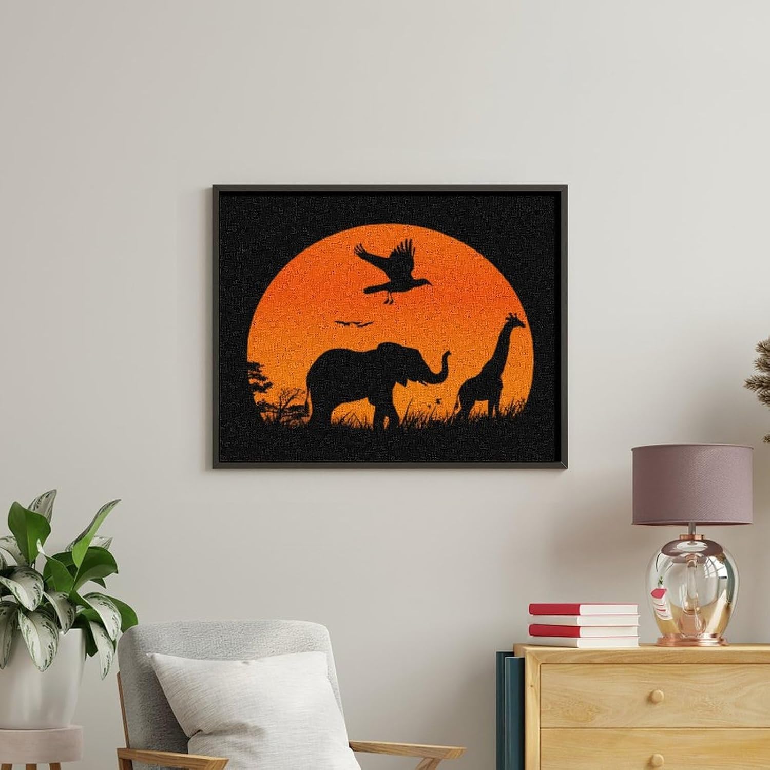 Silhouette African Animals Sunset Funny Digital Oil Painting Horizontal DIY Printed Artwork by Number Kits Decor Gifts for Adults