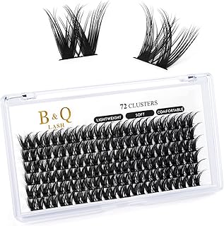 Cluster Lashes 14mm 72 Clusters B&Q Lash Clusters D Curl Individual Cluster Lashes Natural Eyelash Clusters DIY Lash Extensions Soft Fluffy Cluster Eyelash Extensions (B17,D-14mm)