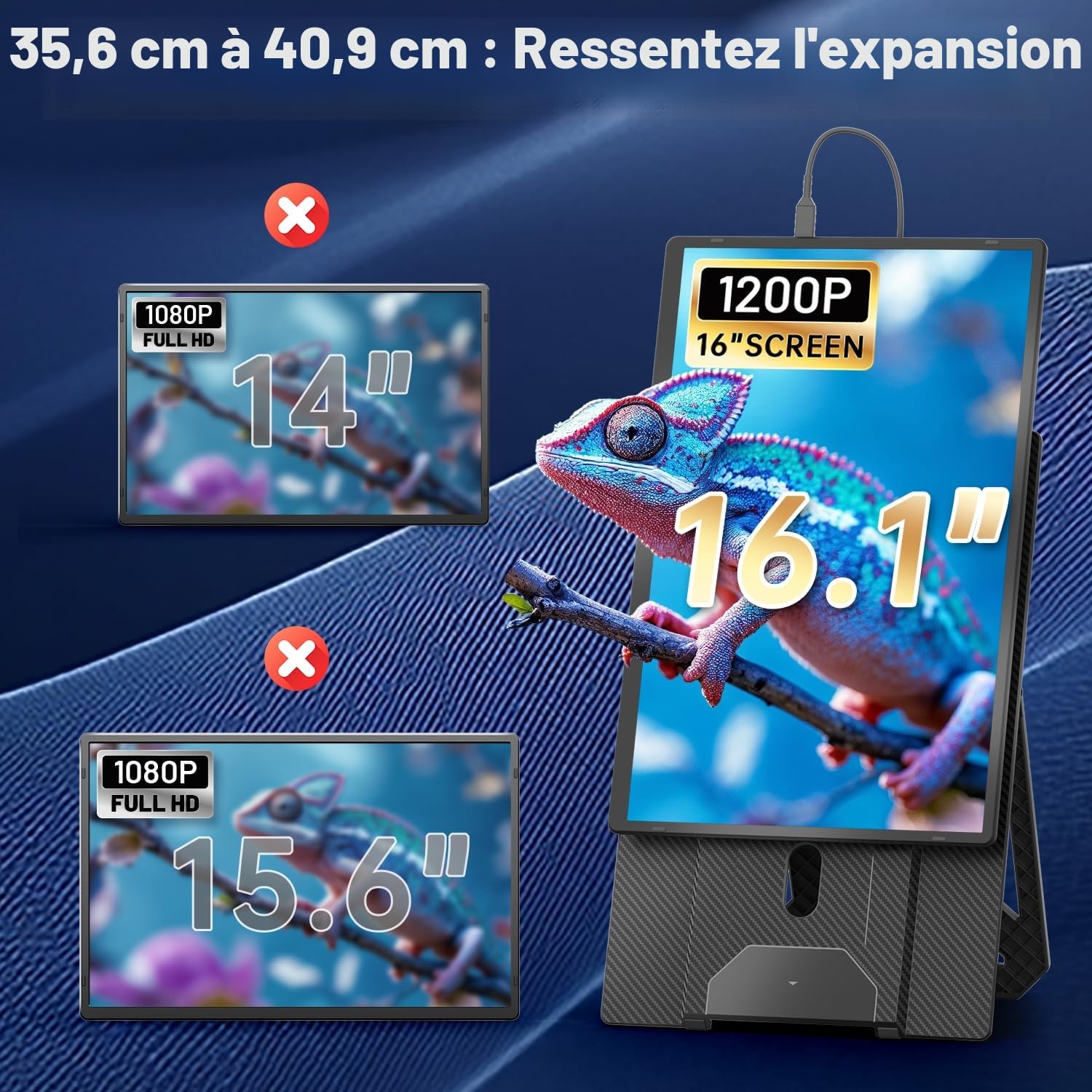 Teamgee Écran Portable 16,1" FHD 1200P IPS Con Soporte Magnético 360° de Altura Ajustable, Pantalla Dual Ultra Delgada Para Mac/Windows/Chrome (Portátiles 13-17.3"), Montaje VESA