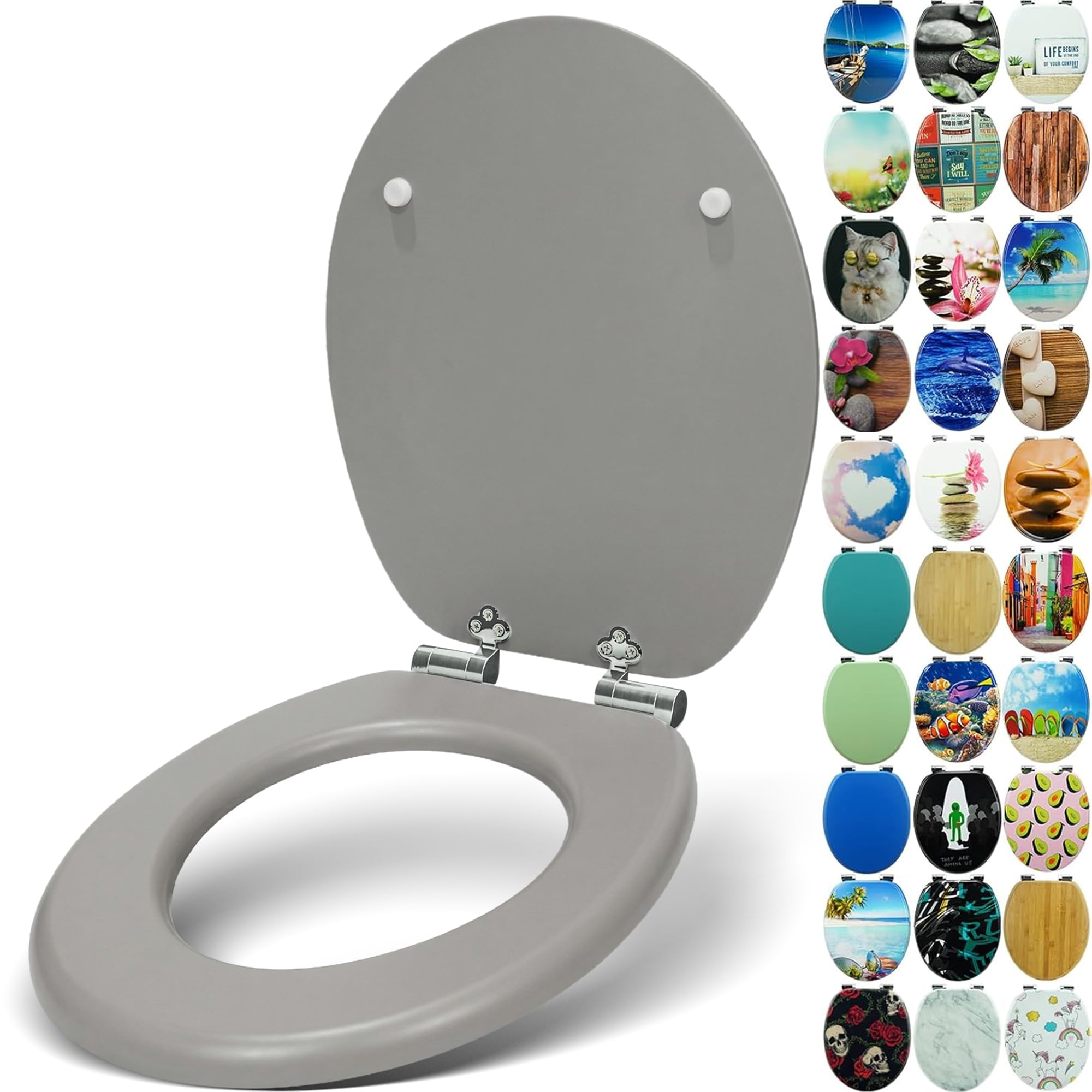 SANFINO® Premium WC Sitz mit Absenkautomatik – hochwertige Toilettendeckel aus Holz, viele bunte Motive, hoher Sitzkomfort, einfache Montage inklusive Montageanleitung – 
