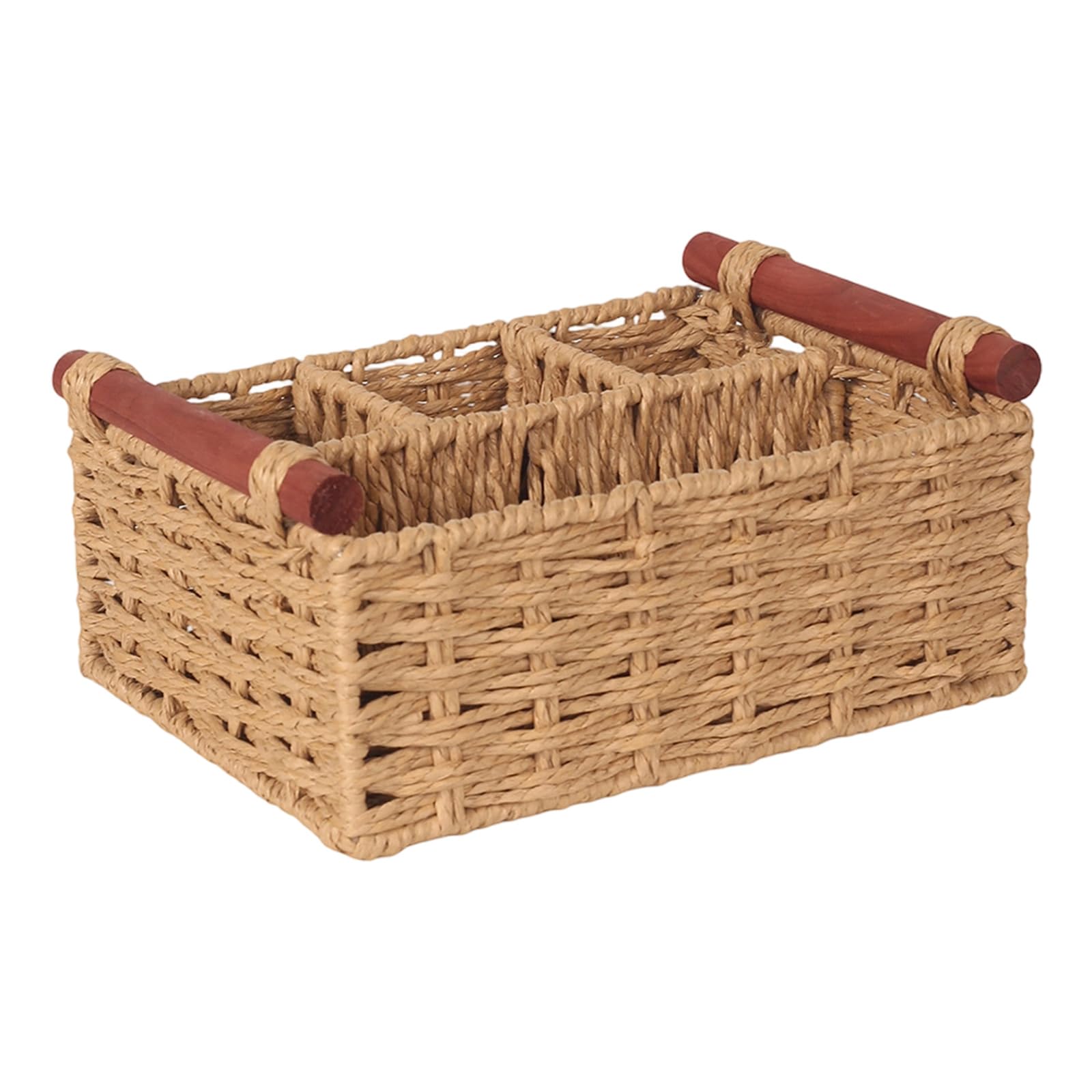 ZEPFJHE User Friendly Woven Paper Bin with Wooden Handle Portable Storage Container Perfect for and Bedroom Small Paper Storage Box
