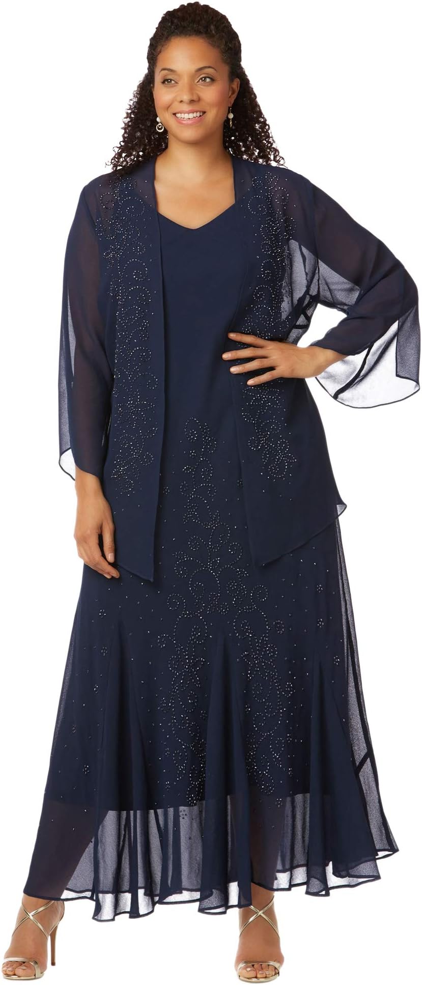 CatherinesCatherines Women's Plus Size Masquerade Beaded Dress Set with Jacket (Petite Available) - 22 W, Mariner Navy