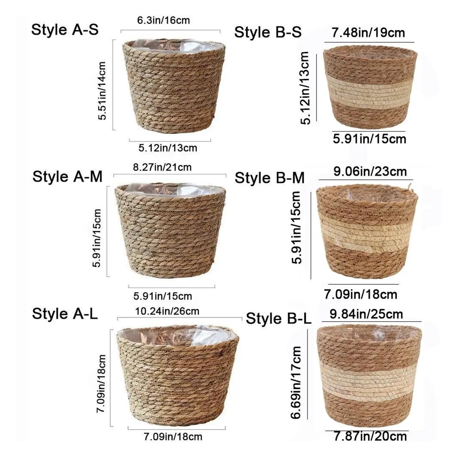 Wiklinowy kosz piknikowy, Straw Weaving S/M/L Plant Pot Storage Basket For Indoor Outdoor Plants Flowers(L-Style B)