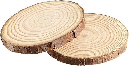 Miniatura 5 de JEUIHAU 12 piezas de rebanadas de madera natural sin terminar de 5.1 a 5.5 pulgadas, discos redondos de madera para corteza de árbol, círculos de