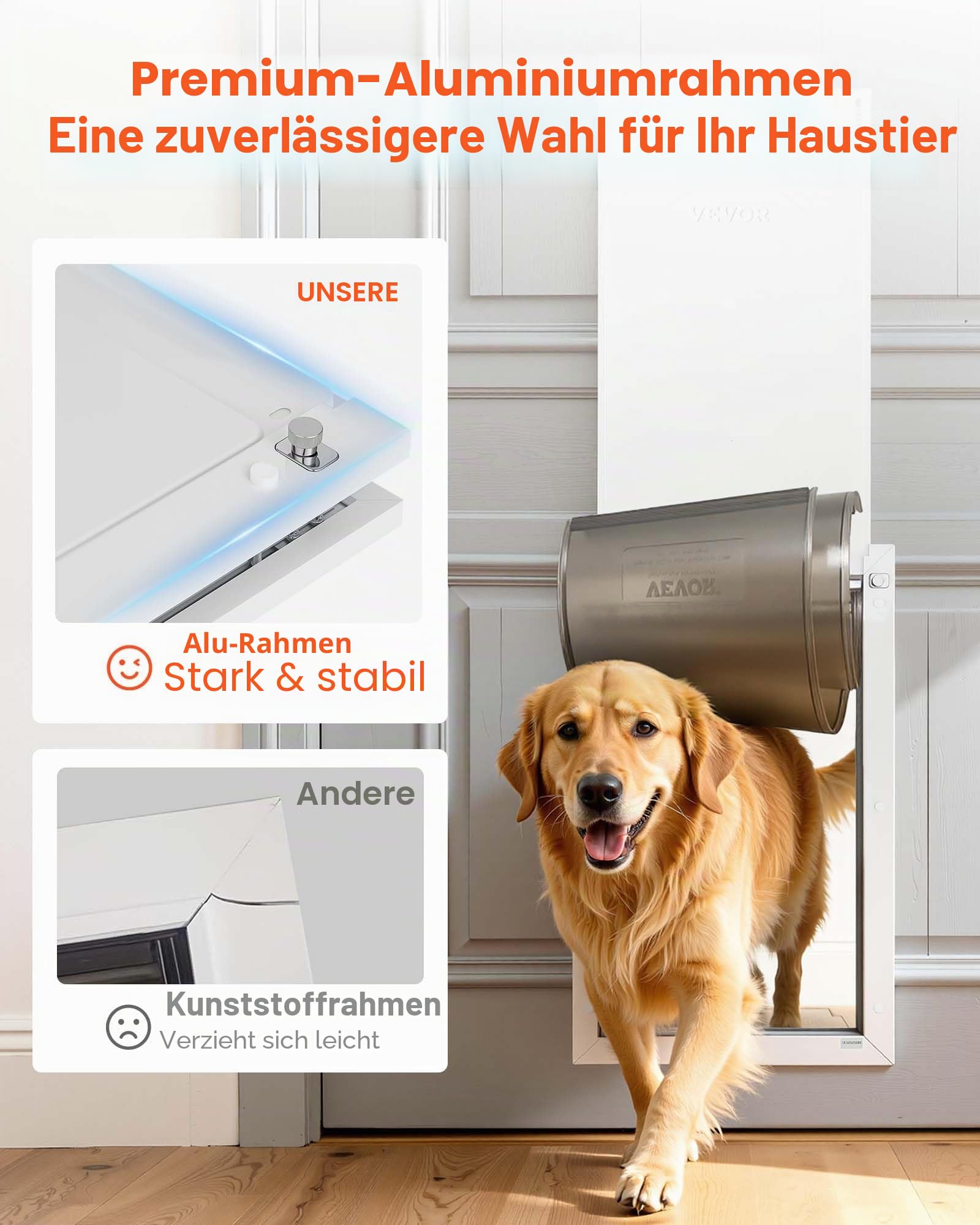 VEVOR Hundeklappe (XL) mit Doppelmagnetklappen & Metallrahmen, Wetterfeste Katzenklappe für Innen- und Außentüren, Katzentür Hundetür Haustierklappe Weiß 34,61 x 60 cm (Breite x Höhe) Haustiertür