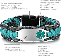 Vista 47 de Pulsera de alerta médica Paracord para hombres y mujeres Pulsera de identificación médica de acero inoxidable con hebillas de liberación lateral