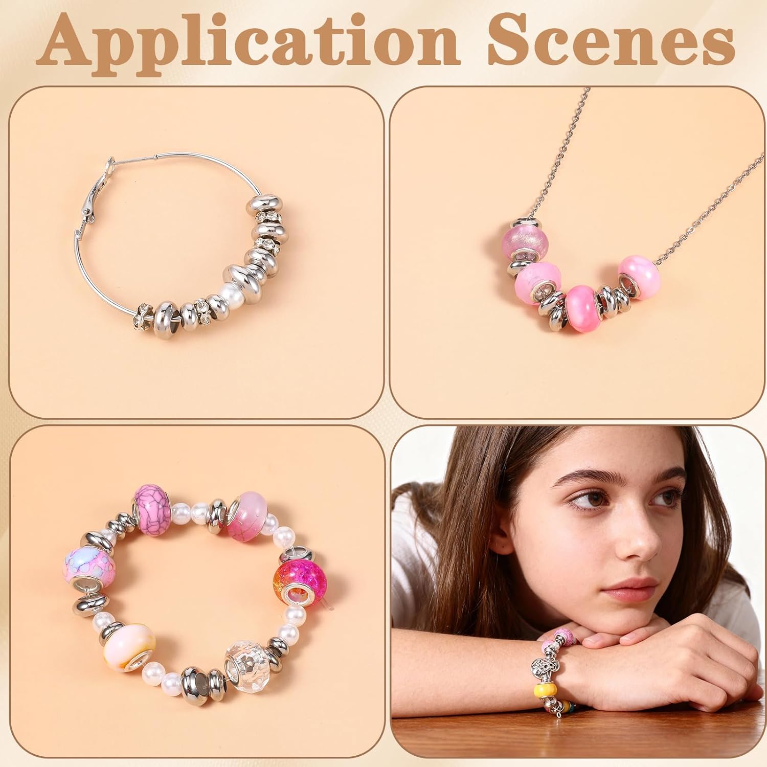 30 PCS Stopper Beads for Jewelry Making, 6/8/10mm Adjustable Metal Loose Beads with Insert Rubber Locating Rings, Silver Copper Slider Stoppers Bead for DIY Bracelet Necklace - Image 4