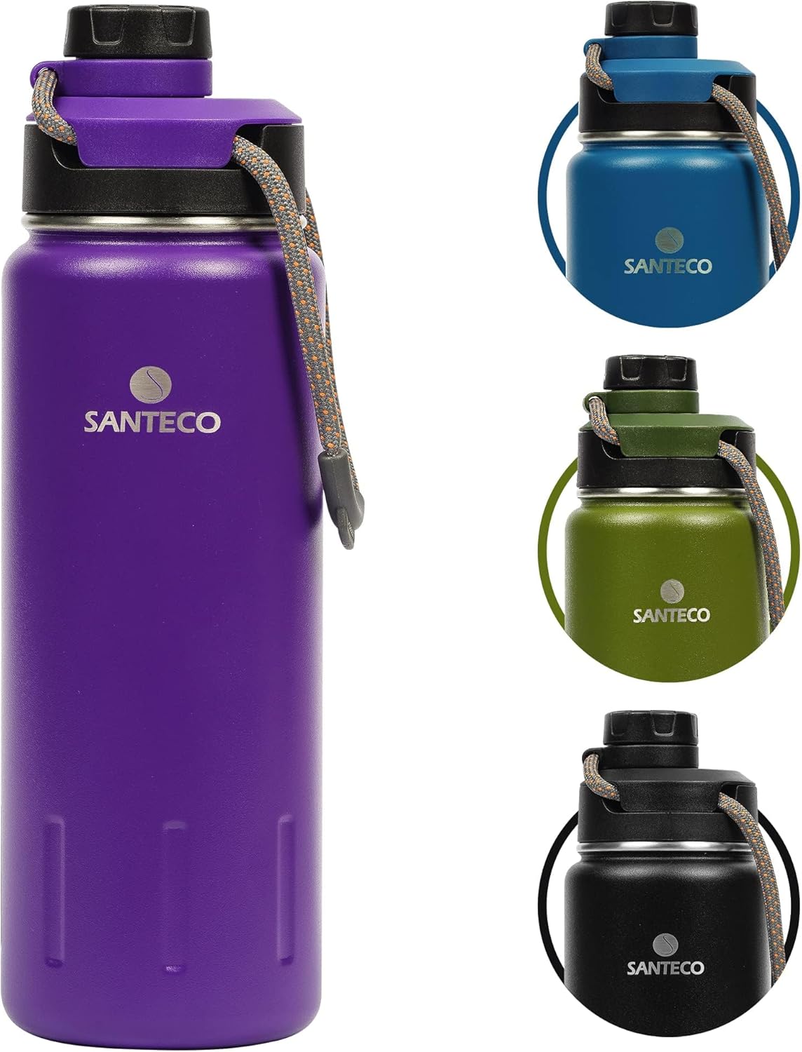 YSSOA Insulated Water Bottles 24 oz, Stainless Bottles with Lanyard & Wide Mouth Spout Lid, Leak Proof, Double Wall Vacuum Water Bottle, Keep Drinks Hot & Cold for Hiking Camping – Purple
