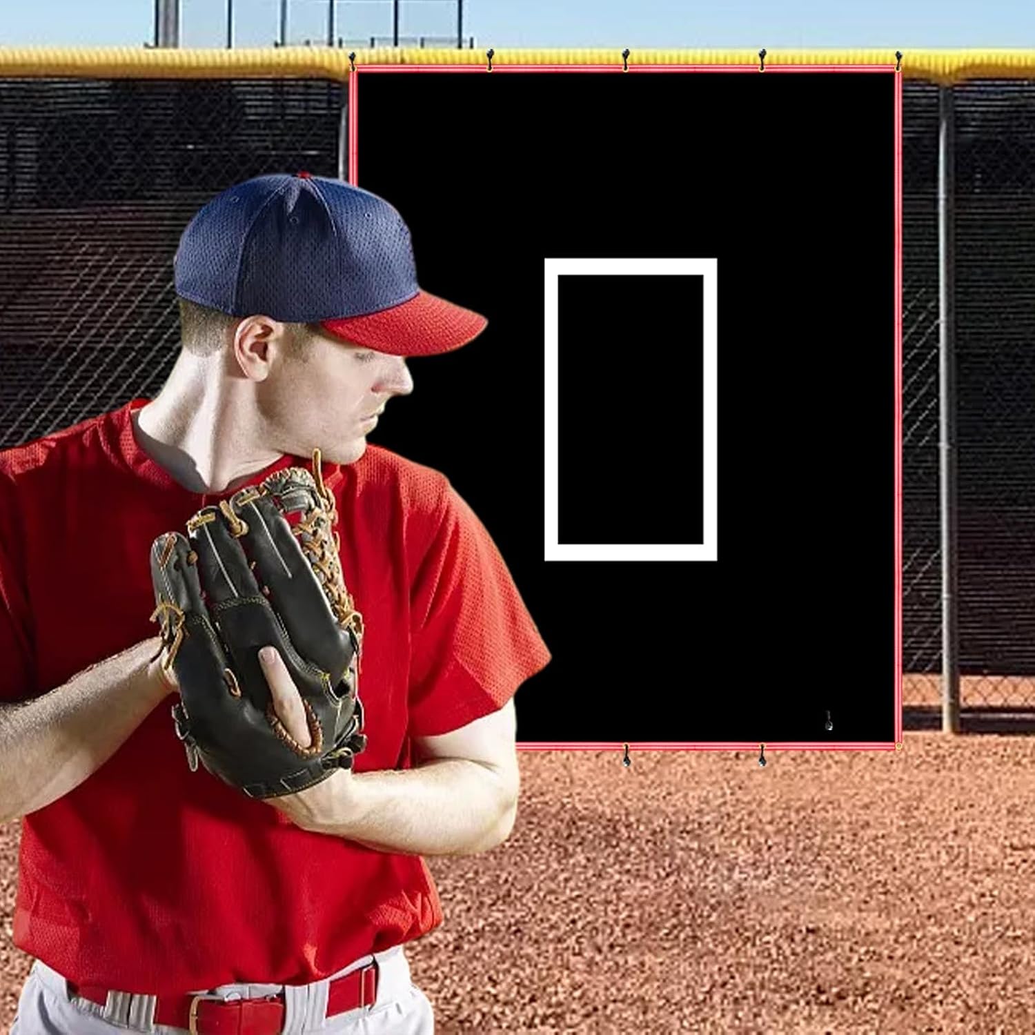 6x8FT Batting Cage Backstop, Sliver Reflective Edge Baseball Vinyl Backstop, Baseball Softball Batting Cage Backdrop Target, Baseball Pitcher Training Equipment Aid for Hitting Pitching