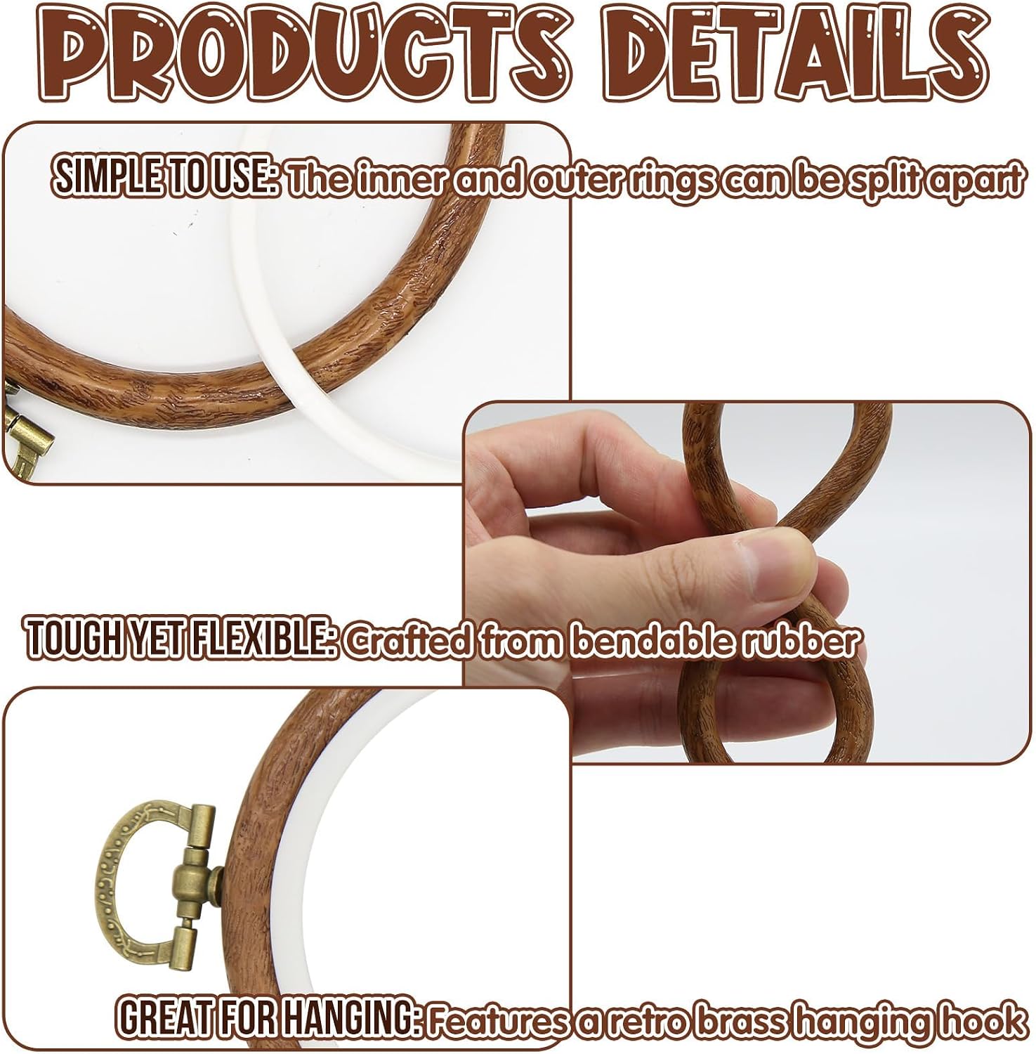 6Pcs 3 Inch Small Embroidery Hoops, - Premium Oval Rubber Imitation Wooden Decorative Embroidery Hoops Frame for Cross Stitch, Wall Display & DIY Craft Decor -Great Gift for Embroidery Lovers
