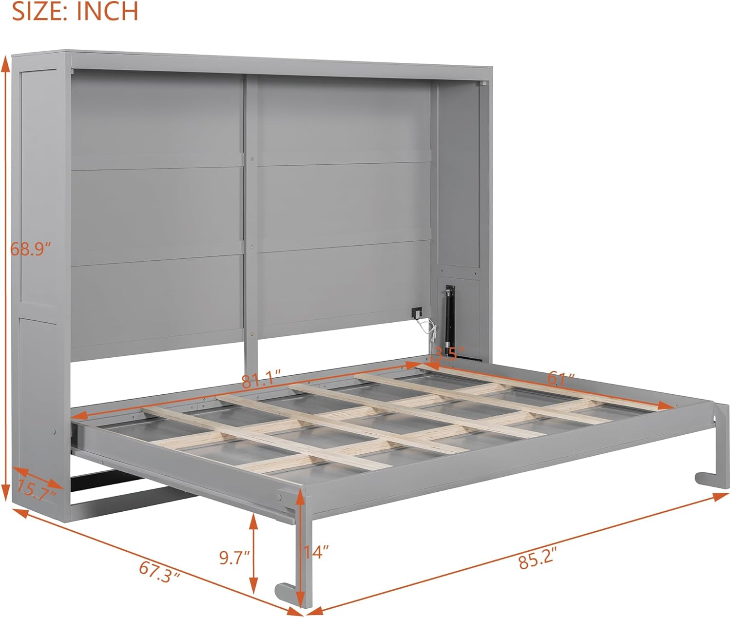 Harper & Bright Designs Queen Size Murphy Bed Wall Bed with LED Lights, Solid Wood Queen Platform Bed, Murphy Chest Bed, Muti-Functional Cabinet Bed for Kids Teens Adult,Gray