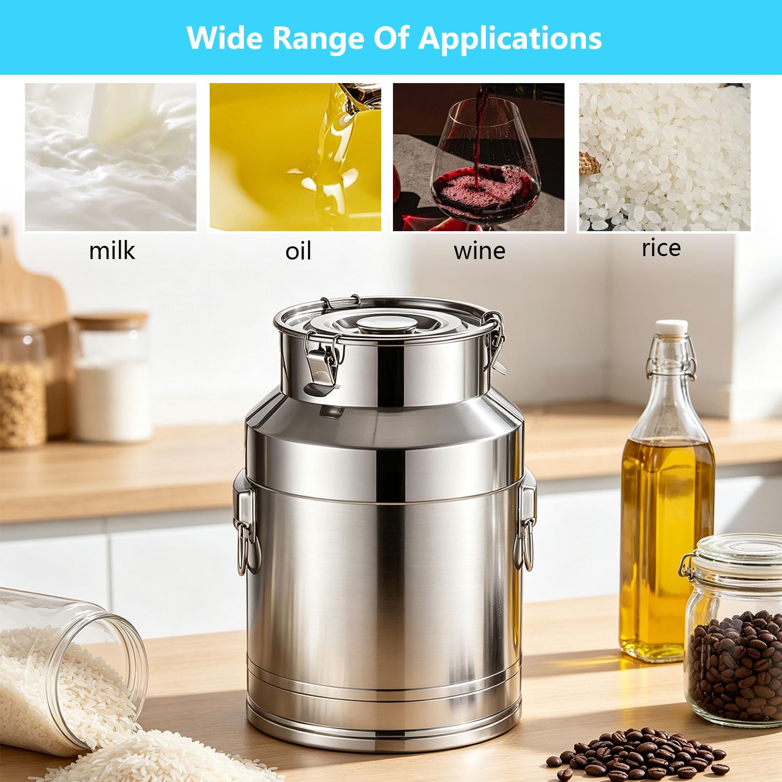Latta per Latte Secchio di Stoccaggio in Acciaio Inossidabile 304 con Coperchio, Secchio per Latte Contenitore Ermetico per Conservare Vino, Olio, Latte, Cereali,42L(30 * 64cm)