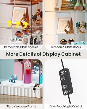 67'' Corner Curio Cabinet - with Glass Door, Lockable Glass Display Cabinet with RGB Motion Sensor Light, 5-Tier Figure Display Case with Removable Glass Shelf for Collectibles,White