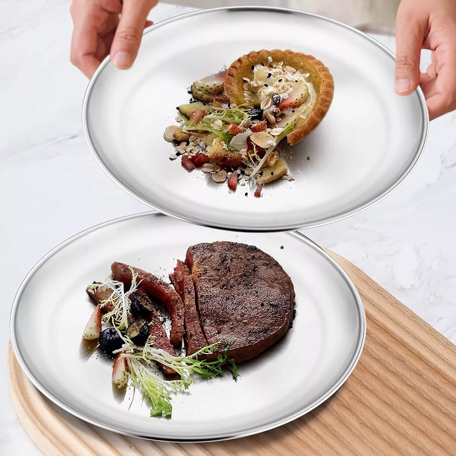 Elegance-go Edelstahl Teller Set - 4 Stück 20cm Camping Geschirr Unzerbrechlich