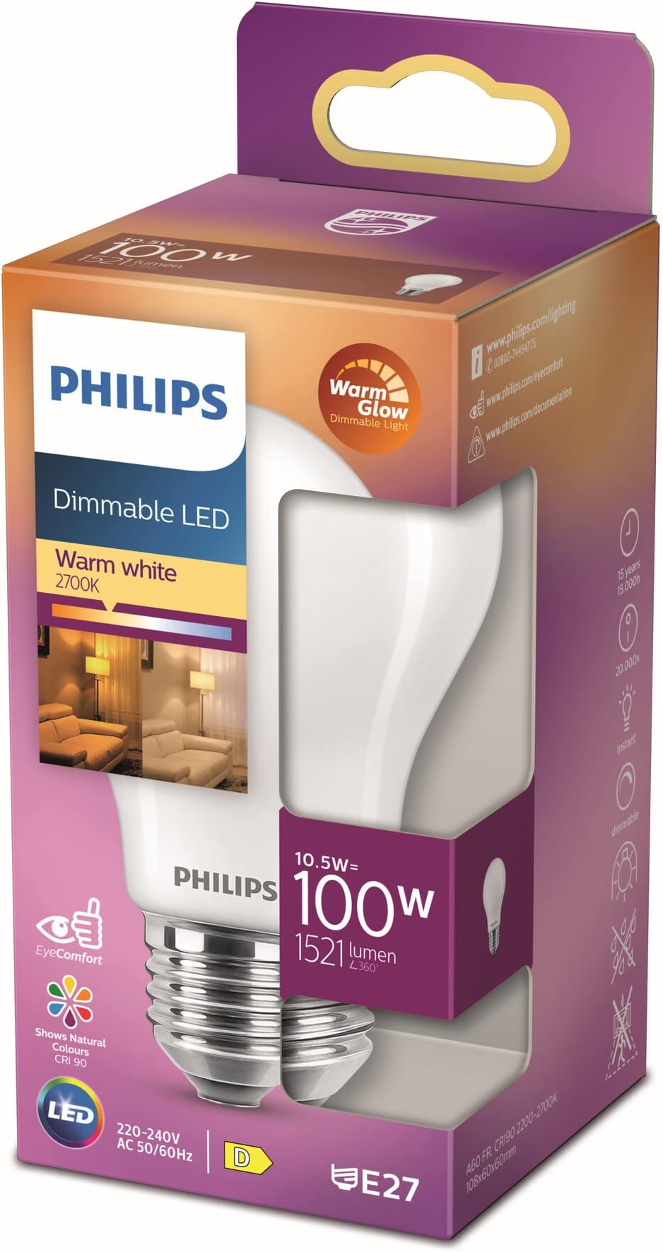 Lighting LED Classic E27 Filament Lamp, Warm Glow (100 W), Matte, Dimmable LED Lamp with Warm White Light, Energy Saving E27 Lamp with Long Service Life