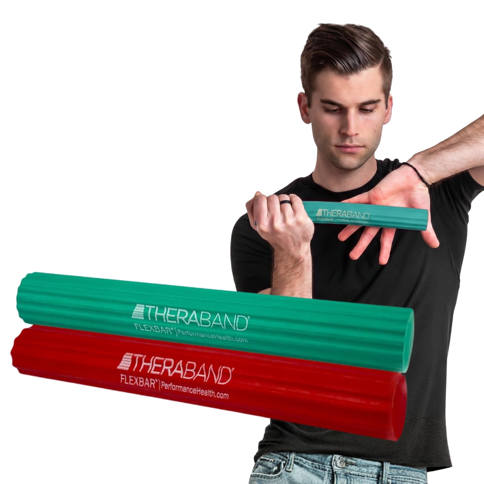 FlexBar, 2 Pack, Red, Green, Therapy Twist Bar, Hand & Wrist Strength, Tennis & Golfer's Elbow, Tendonitis, Rehab Tool for Resistance Exercise, Grip Training, Relief & Recovery