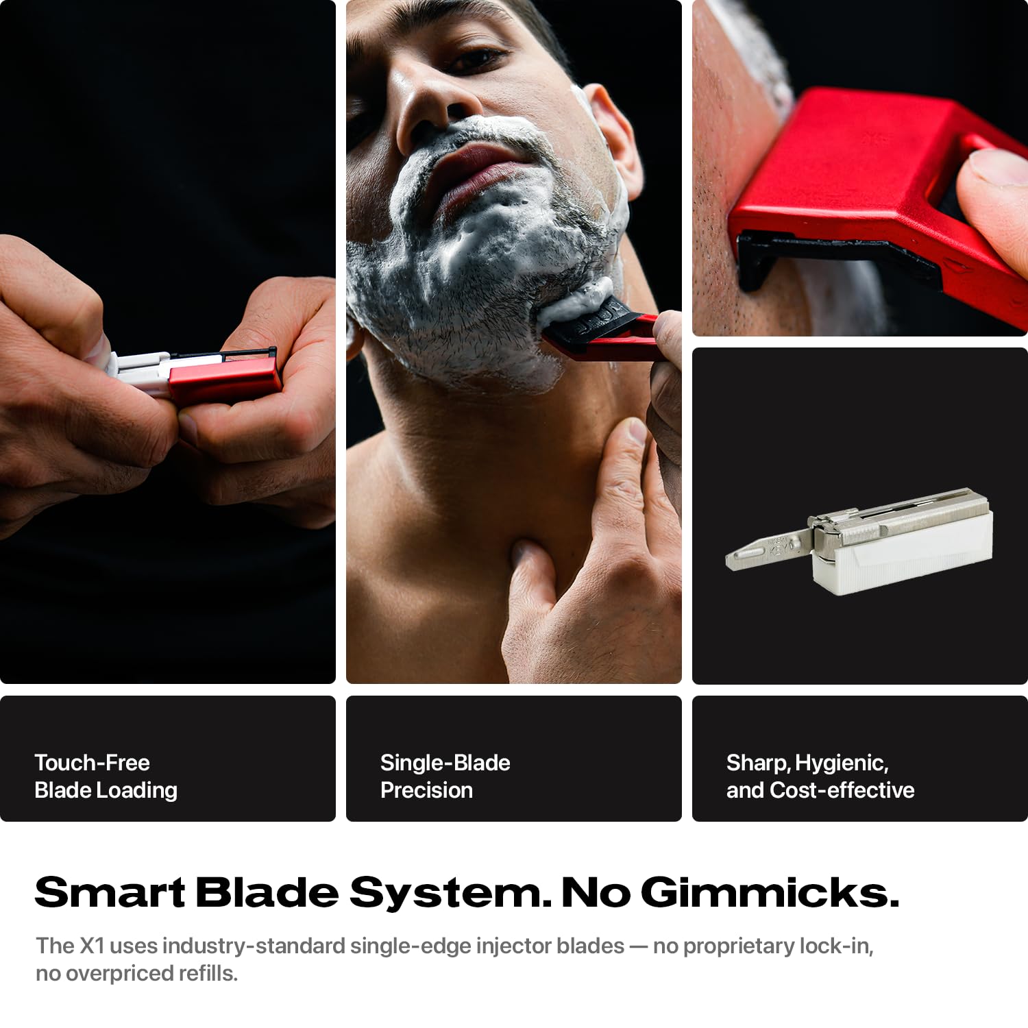 HYPE X1 Aluminum Single Edge Safety Razor Set - Magnetic Comfort (C), Sensitive (S) & Ultra-Close (UC) Shave Settings, 20 Non-Proprietary Blades - Adjustable Shaving Razors For Men and Women - Red