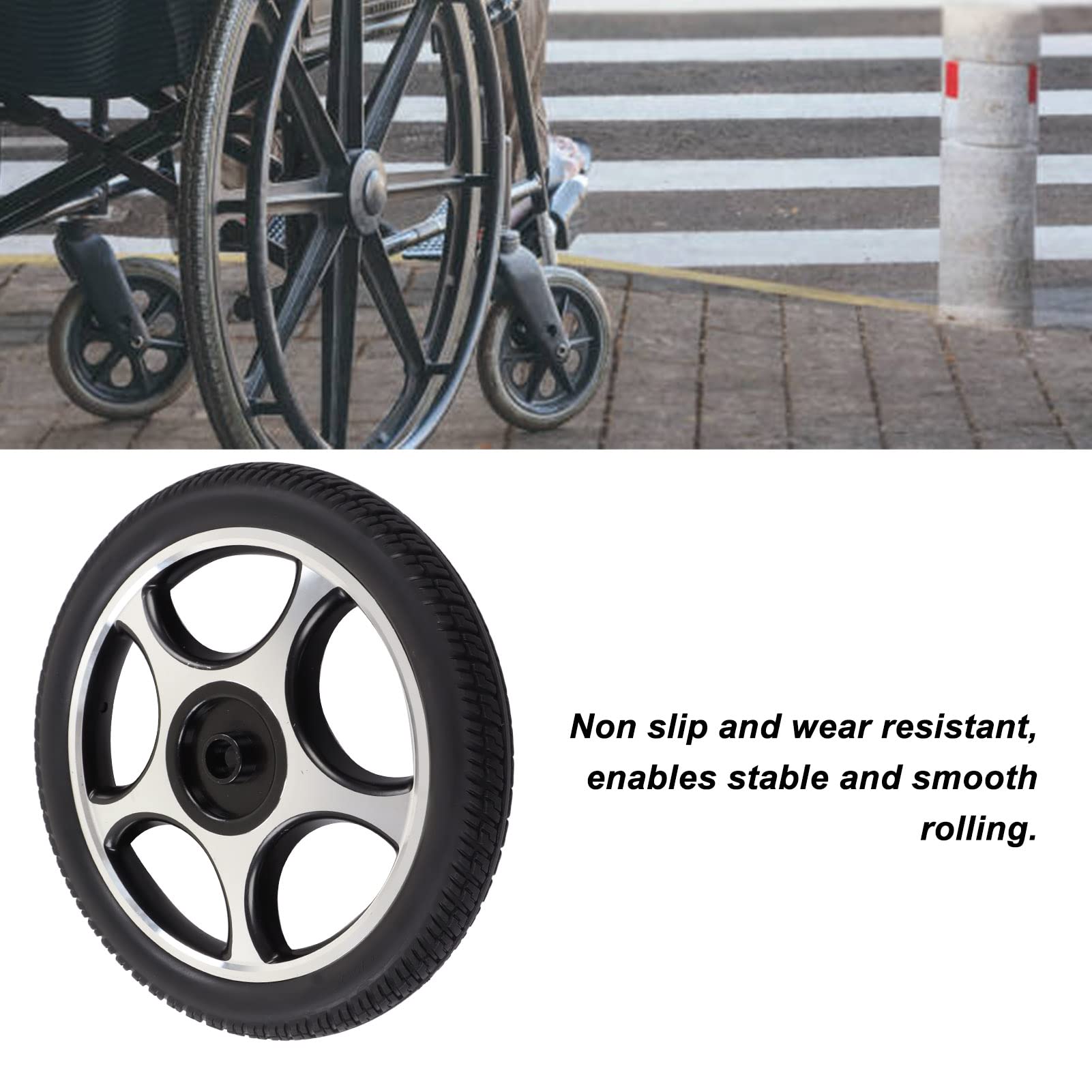 Rueda para silla de ruedas Rueda para andador de bajo ruido de PU de 16 pulgadas Pieza de repuesto para carrito con andador Buje de acero de aleación resistente Neumático