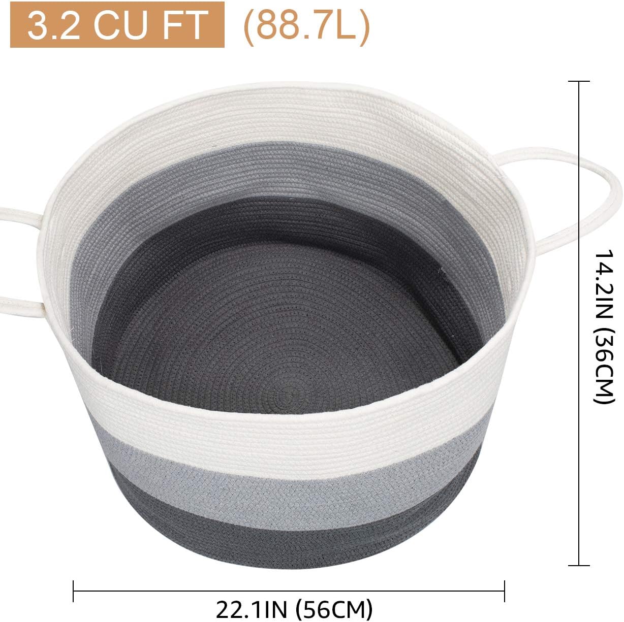 COSYLAND Extra Large 22.1“x22.1“x14.2“ Storage Laundry Basket Woven Cotton Rope Organizer for Blanket Toys Towels Baby Nursery Hamper Bin with Handle : Baby